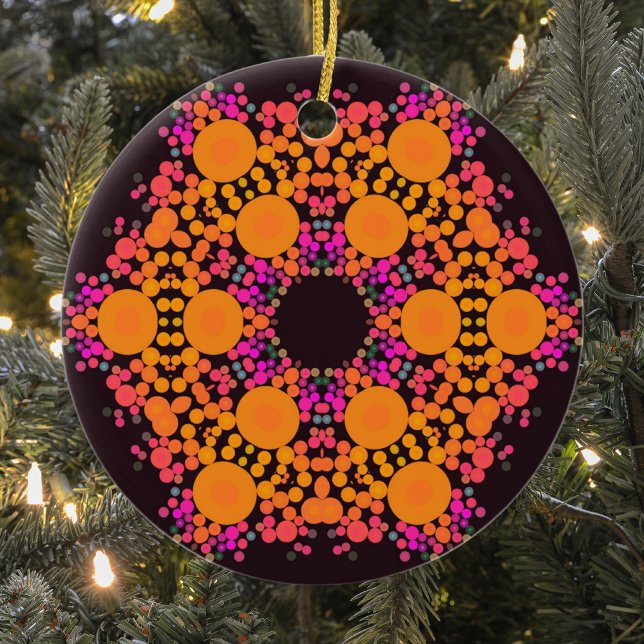 Ornamento De Cerâmica Dot Mandala Flor Laranja e Rosa (Criador carregado)