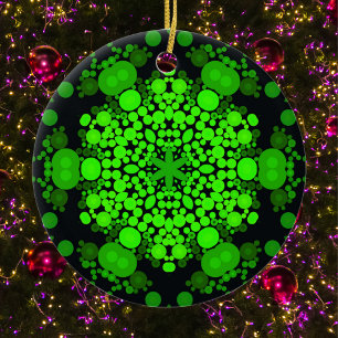 Ornamento De Cerâmica Dot Mandala Flor Verde e Preto