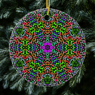 Ornamento De Cerâmica Dot Mandala Flor Verde Roxo e Laranja