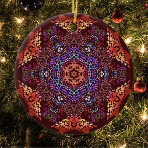 Ornamento De Cerâmica Dot Mandala Orange Blue e Purple