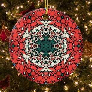 Ornamento De Cerâmica Dot Mandala Red White Blue e Green
