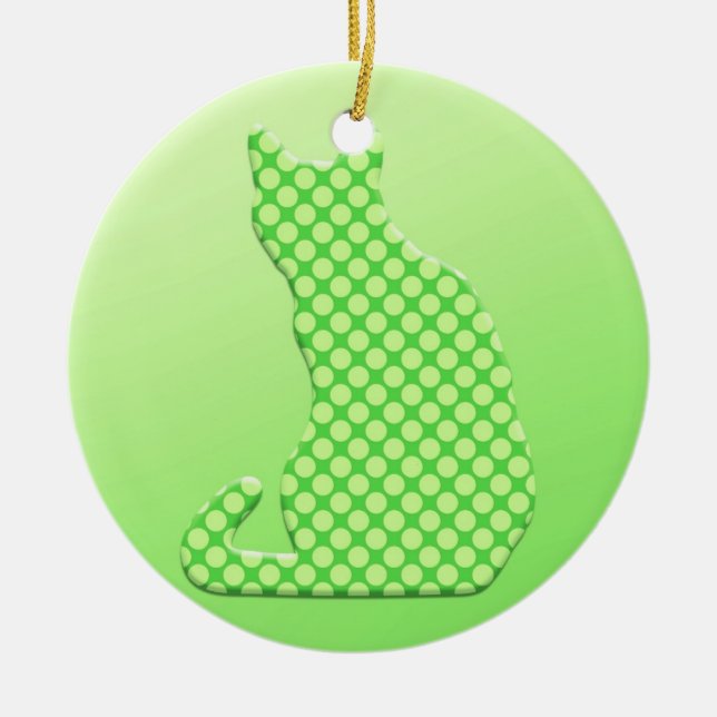 Ornamento De Cerâmica Dotty Cat - tons de verde limão (Frente)
