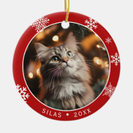 Ornamento De Cerâmica Double Sided Cat Photo Keepsake Christmas Ornament
