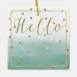 Ornamento De Cerâmica Dourada Confetti Mint Watercolor Hello