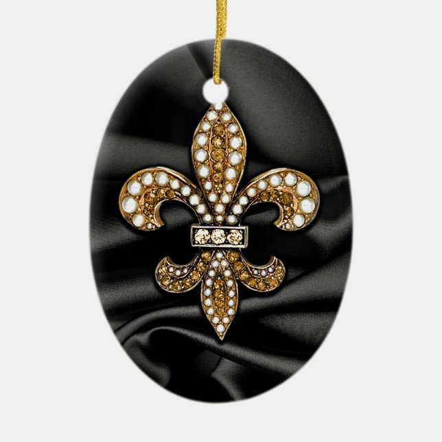 Ornamento De Cerâmica Dourada Fleur de Lis Satin Jewel (Frente)