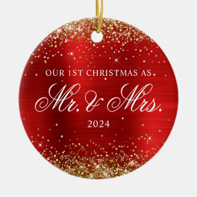 Ornamento De Cerâmica Dourada Folha Vermelha Brilhante Nossa Foto De Nat (Frente)