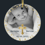 Ornamento De Cerâmica Dourada Glitter Confetti Baby Baptism Foto<br><div class="desc">Dourada Glitter Confetti Baby Christening e Baptism Ornament com dupla fotografia. Personalize 2 fotos horizontais ou quadradas.</div>