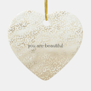 Ornamento De Cerâmica Dourada Leopard Print Khaki Cream Beige Watercolor