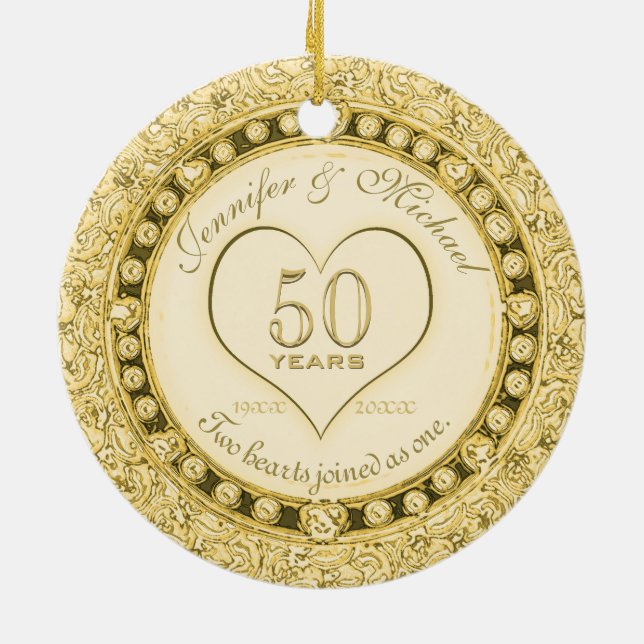 Ornamento De Cerâmica Dourado 50º Aniversário (Traseira)