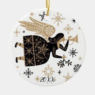 Ornamento De Cerâmica Dourado Angel Stars Natal Carol Folkart