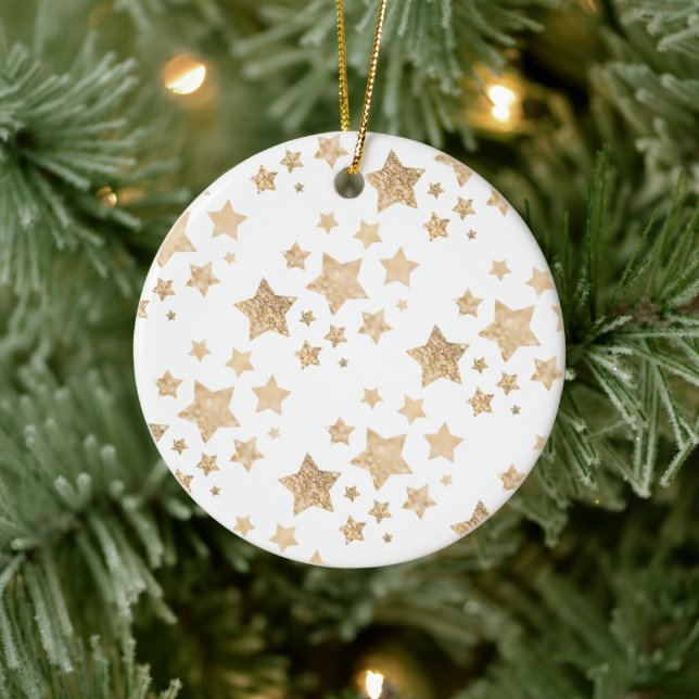 Ornamento De Cerâmica Dourado brilho branco de Natal nas Estrelas (Árvore)