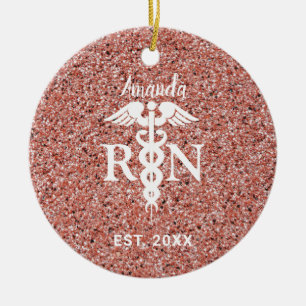 Ornamento De Cerâmica Dourado brilho personalizado da enfermeira rosa-ro