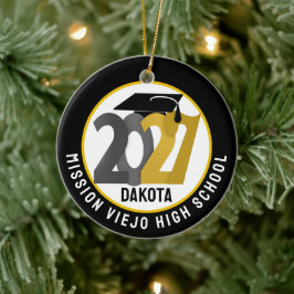 Ornamento De Cerâmica Dourado Cinza Turma de 2027 Foto Graduação