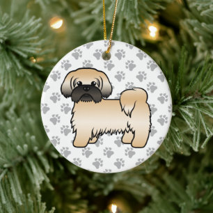 Ornamento De Cerâmica Dourado com a máscara negra Shih Tzu Cute Cartoon