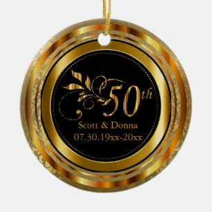 Ornamento De Cerâmica Dourado Damask 50º Aniversário de Casamento