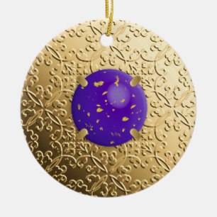 Ornamento De Cerâmica Dourado Damask com falso lapis lazuli gemstone
