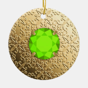 Ornamento De Cerâmica Dourado Damask com faux peridot gemstone
