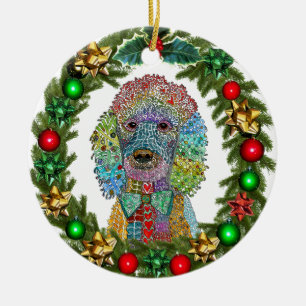 Ornamento De Cerâmica Dourado de Poodle, bonito e colorido