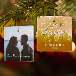 Ornamento De Cerâmica Dourado Deixar Neve Primeira Foto de Natal