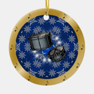 Ornamento De Cerâmica ~ Dourado do Natal do ~ do ~ azul do ~ da prata do