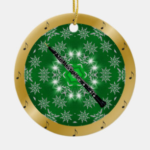 Ornamento De Cerâmica ~ Dourado do Natal do ~ do ~ do verde do ~ da