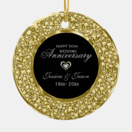 Ornamento De Cerâmica Dourado e branco Diamantes prateados