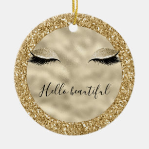 Ornamento De Cerâmica Dourado Glam Glitter Girly Eyelashes personalizado
