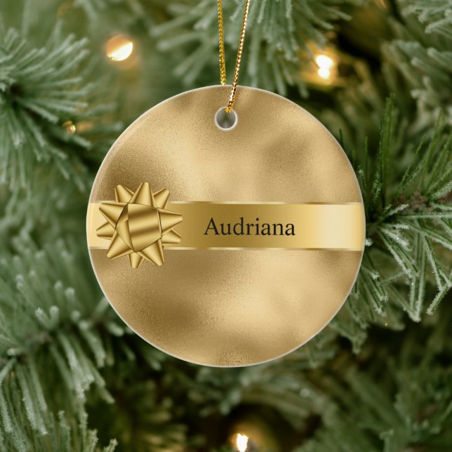 Ornamento De Cerâmica Dourado Glam Ribbon e Arco Natal (Árvore)