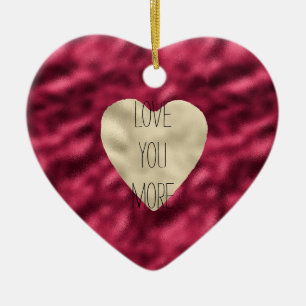 Ornamento De Cerâmica Dourado Glam Vermelho Te Ama Mais