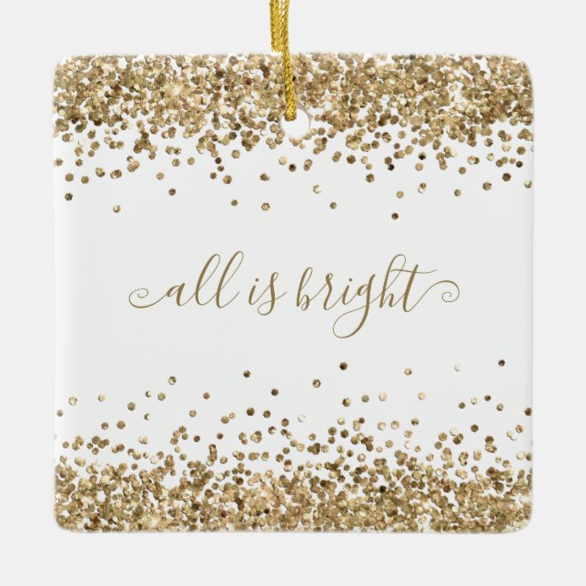 Ornamento De Cerâmica Dourado Glitter Borders Tudo É Bright Name Year (Frente)