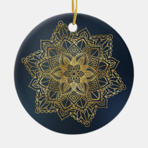 Ornamento De Cerâmica Dourado Mandala