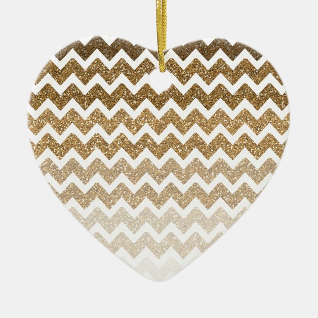 Ornamento De Cerâmica Dourado Mole Glitter Chevron Ombre (Frente)