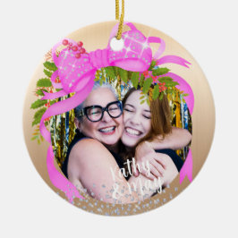 Ornamento De Cerâmica Dourado Natal com Fita Rosa Glittering Foto de Fit