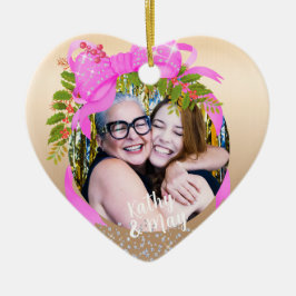 Ornamento De Cerâmica Dourado Natal com Fita Rosa Glittering Foto de Fit