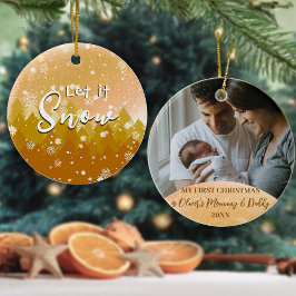 Ornamento De Cerâmica Dourado Natal Deixe Neve Foto de Novos Pais