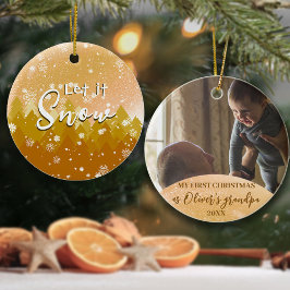 Ornamento De Cerâmica Dourado Natal Deixe Neve Foto do Vovô Novo