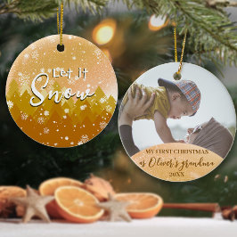 Ornamento De Cerâmica Dourado Natal Deixe-o nevar nova foto para a vovó