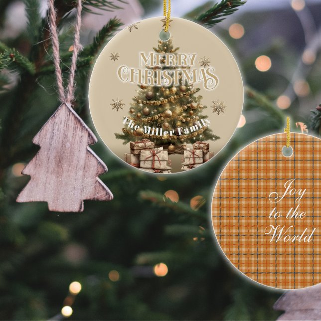 Ornamento De Cerâmica Dourado Natal Tradicional e Antiquado (Criador carregado)