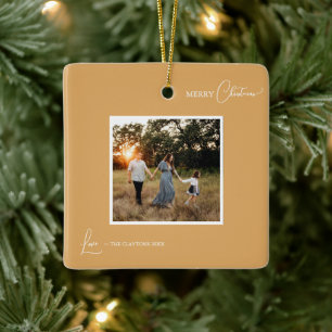 Ornamento De Cerâmica Dourado Retro Boho Foto Minimalista Feliz Natal