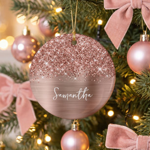 Ornamento De Cerâmica Dourado Rosa Espelhado Glam Nome