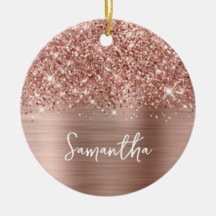 Ornamento De Cerâmica Dourado Rosa Espelhado Glam Nome