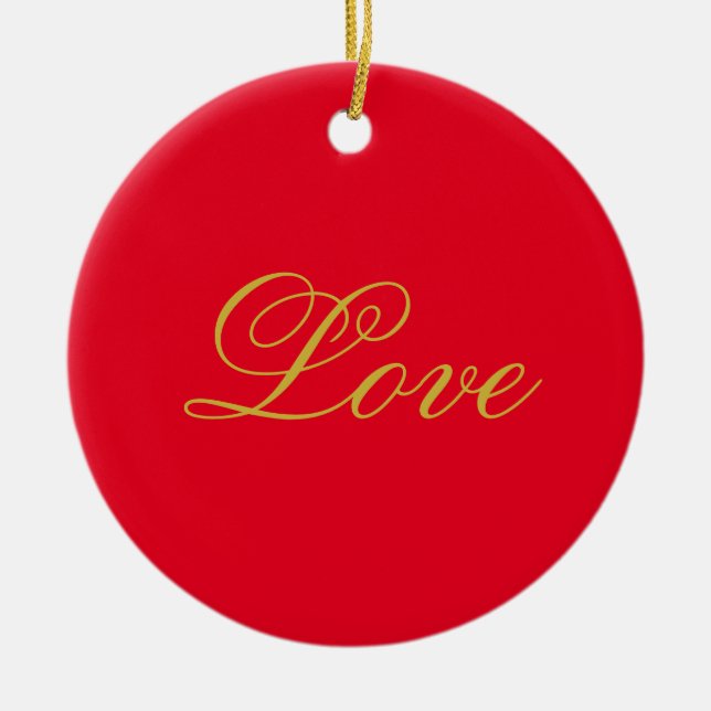 Ornamento De Cerâmica Dourado Script Red Love Calliografia (Frente)