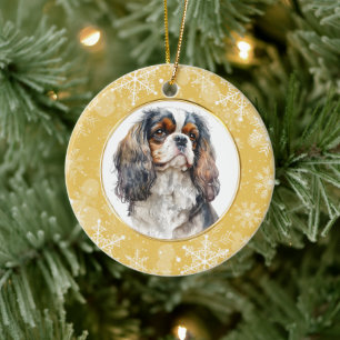 Ornamento De Cerâmica Dourado Snowflake Cavalier King Charles Spaniel