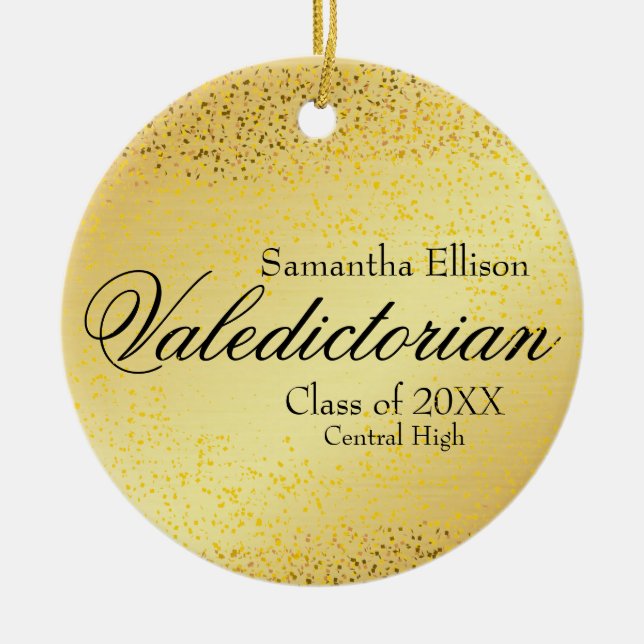 Ornamento De Cerâmica Dourado Valedictoriano Personalizado Natal Dourado (Frente)