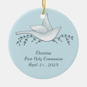 Ornamento De Cerâmica Dove com ramificações, azul, primeira comunicaç
