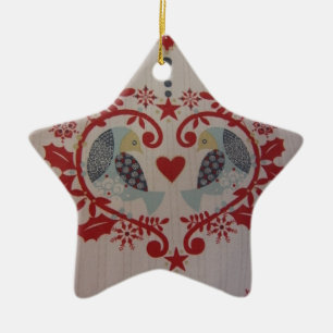 Ornamento De Cerâmica Doves & Hearts — Pennsylvania Dutch