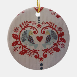 Ornamento De Cerâmica Doves & Hearts — Pennsylvania Dutch