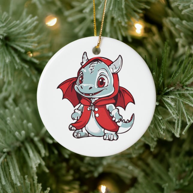 Ornamento De Cerâmica Dragão Albino em Vermelho (Árvore)