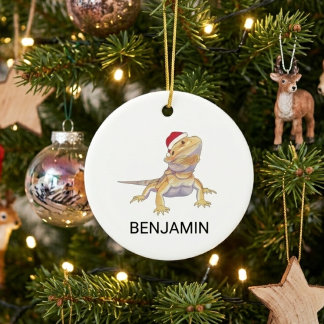 Ornamento De Cerâmica Dragão Barbudo de Natal Chapéu do Papai Noel