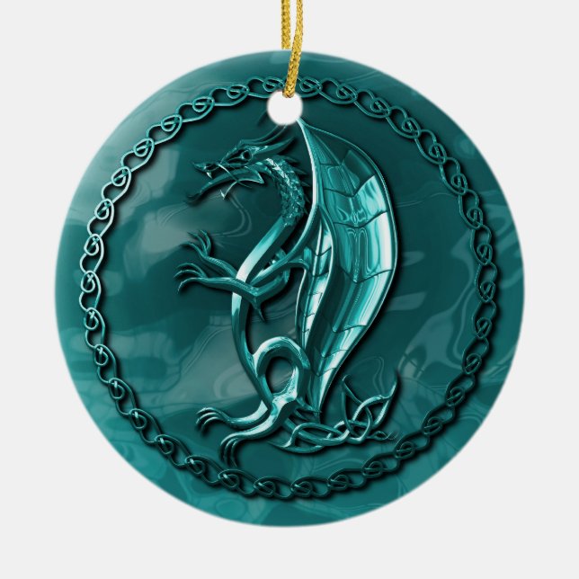 Ornamento De Cerâmica Dragão celta azul (Frente)